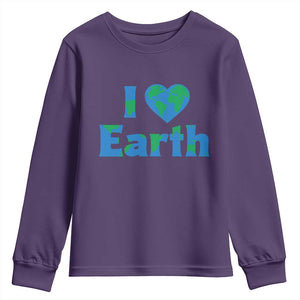 Earth Day Environmental Activism Youth Sweatshirt I Love Earth TS12 Purple Print Your Wear