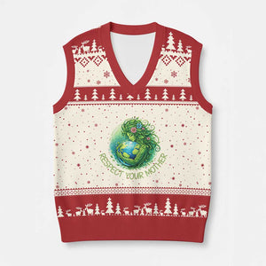 Respect Your Mother V-Neck Knit Sweater Vest Earth Mother Hugging Planet TS12 Beige Red Print Your Wear