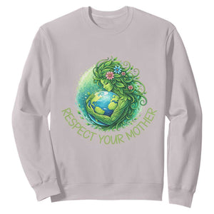 Respect Your Mother Sweatshirt Earth Mother Hugging Planet TS12 Ice Gray Print Your Wear