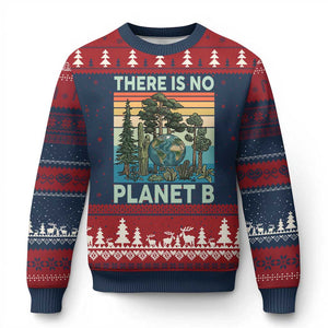 Vintage There Is No Planet B Earth Day Gift Ugly Christmas Sweater TS12 Navy Red Print Your Wear