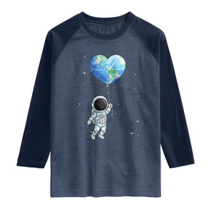Astronaut Protect The Planet Raglan Shirt Earth Day Gift TS12 Heather Denim Navy Print Your Wear