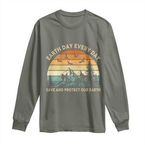 Earth Day Everyday Long Sleeve Shirt Save And Protect Our Earth TS12 Military Green Print Your Wear