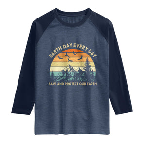 Earth Day Everyday Raglan Shirt Save And Protect Our Earth TS12 Heather Denim Navy Print Your Wear