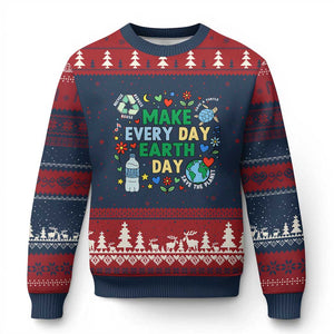 Make Every Day Earth Day Student Gift Ugly Christmas Sweater Environmental Awareness TS12 Navy Red Print Your Wear