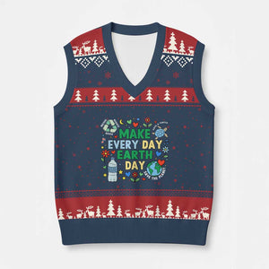 Make Every Day Earth Day Student Gift V-Neck Knit Sweater Vest Environmental Awareness TS12 Navy Red Print Your Wear