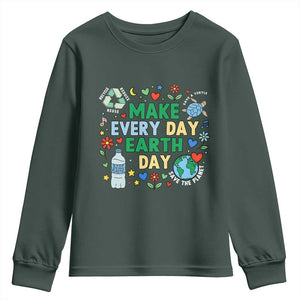 Make Every Day Earth Day Student Gift Youth Sweatshirt Environmental Awareness TS12 Dark Forest Green Print Your Wear