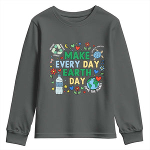 Make Every Day Earth Day Student Gift Youth Sweatshirt Environmental Awareness TS12 Dark Heather Print Your Wear