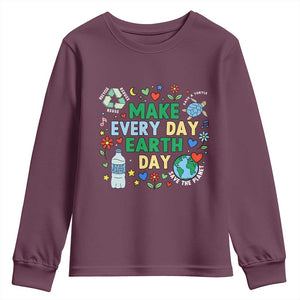 Make Every Day Earth Day Student Gift Youth Sweatshirt Environmental Awareness TS12 Maroon Print Your Wear