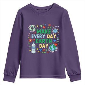 Make Every Day Earth Day Student Gift Youth Sweatshirt Environmental Awareness TS12 Purple Print Your Wear
