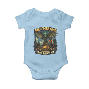 Funny Mothman Cryptid Believer Baby Onesie Never Heard Of Him TS12 Light Blue Print Your Wear
