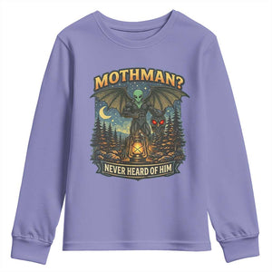 Funny Mothman Cryptid Believer Youth Sweatshirt Never Heard Of Him TS12 Violet Print Your Wear