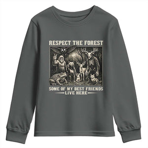 Respect The Forest My Best Friends Live Here Youth Sweatshirt Cryptid Forest Lover TS12 Dark Heather Print Your Wear