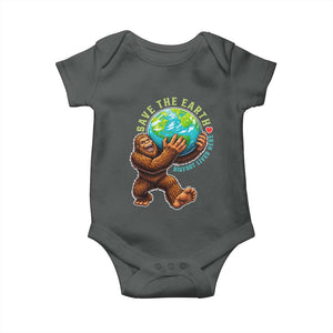 Earth Day Baby Onesie Save The Earth Bigfoot Lives Here TS12 Dark Heather Print Your Wear