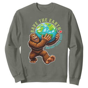 Earth Day Sweatshirt Save The Earth Bigfoot Lives Here TS12 Military Green Print Your Wear