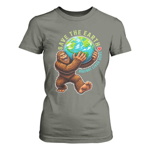 Earth Day T Shirt For Women Save The Earth Bigfoot Lives Here TS12 Military Green Print Your Wear