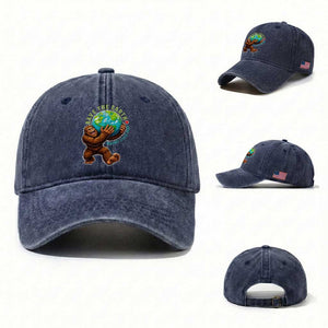 Earth Day Washed Cotton Baseball Cap Save The Earth Bigfoot Lives Here TS12 Washed Cap Universal Fit Navy Print Your Wear