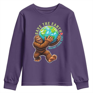 Earth Day Youth Sweatshirt Save The Earth Bigfoot Lives Here TS12 Purple Print Your Wear