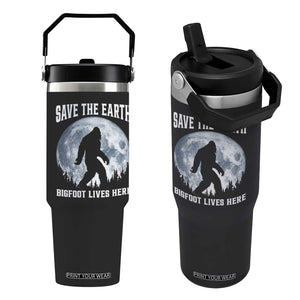Save The Earth Bigfoot Lives Here Flip Straw Tumbler Earth Day Nature Lover TS12 One Size: 30 oz Black Print Your Wear
