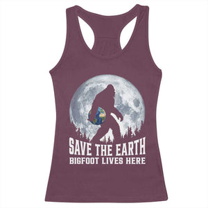 Save Our Planet Nature Lover Racerback Tank Top Bigfoot Lives Here TS12 Maroon Print Your Wear