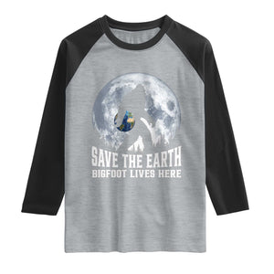 Save Our Planet Nature Lover Raglan Shirt Bigfoot Lives Here TS12 Heather Gray Black Print Your Wear