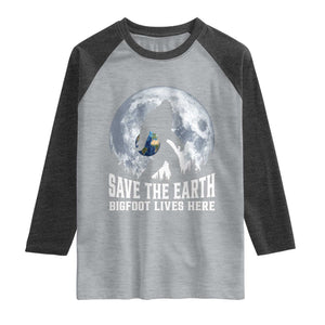 Save Our Planet Nature Lover Raglan Shirt Bigfoot Lives Here TS12 Heather Gray Heather Charcoal Print Your Wear