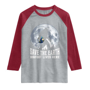 Save Our Planet Nature Lover Raglan Shirt Bigfoot Lives Here TS12 Heather Gray Heather Red Print Your Wear
