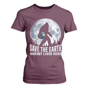 Save Our Planet Nature Lover T Shirt For Women Bigfoot Lives Here TS12 Maroon Print Your Wear