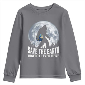 Save Our Planet Nature Lover Youth Sweatshirt Bigfoot Lives Here TS12 Charcoal Print Your Wear