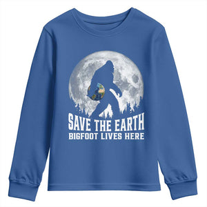 Save Our Planet Nature Lover Youth Sweatshirt Bigfoot Lives Here TS12 Royal Blue Print Your Wear