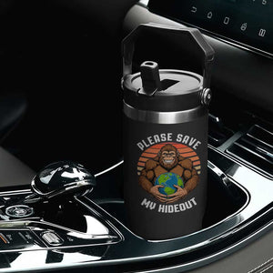 Funny Earth Day Bigfoot Flip Straw Tumbler Please Save My Hideout TS12 Print Your Wear