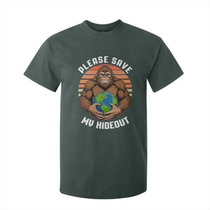 Funny Earth Day Bigfoot T Shirt For Kid Please Save My Hideout TS12 Dark Forest Green Print Your Wear