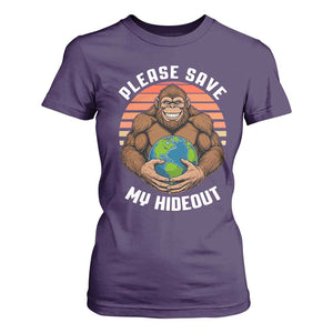 Funny Earth Day Bigfoot T Shirt For Women Please Save My Hideout TS12 Purple Print Your Wear