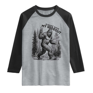Please Save My Hideout Raglan Shirt Bigfoot Forest Protector TS12 Heather Gray Black Print Your Wear