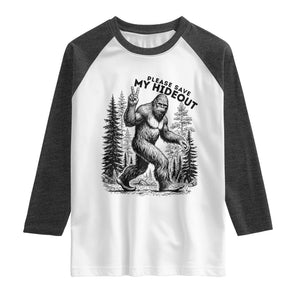 Please Save My Hideout Raglan Shirt Bigfoot Forest Protector TS12 White Heather Charcoal Print Your Wear