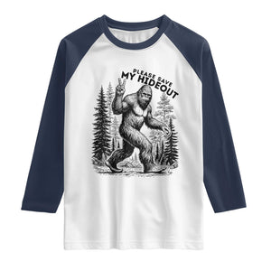 Please Save My Hideout Raglan Shirt Bigfoot Forest Protector TS12 White Navy Print Your Wear