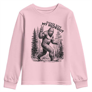 Please Save My Hideout Youth Sweatshirt Bigfoot Forest Protector TS12 Light Pink Print Your Wear