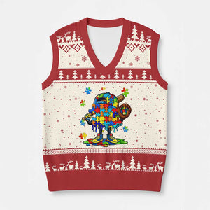 Autism Acceptance Baseball V-Neck Knit Sweater Vest Colorful Drip Graphic Neurodiversity Support TS12 Beige Red Print Your Wear