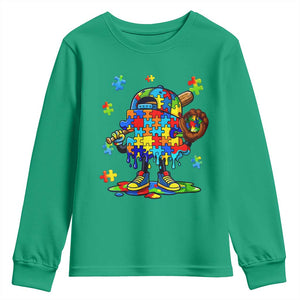 Autism Acceptance Baseball Youth Sweatshirt Colorful Drip Graphic Neurodiversity Support TS12 Irish Green Print Your Wear