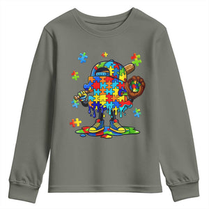 Autism Acceptance Baseball Youth Sweatshirt Colorful Drip Graphic Neurodiversity Support TS12 Military Green Print Your Wear