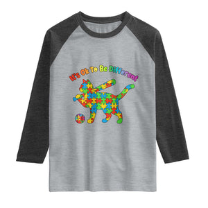 Autism Acceptance Baseball Cat Raglan Shirt It Is Ok To Be Different TS12 Heather Gray Heather Charcoal Print Your Wear