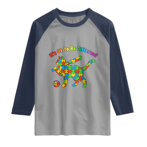 Autism Acceptance Baseball Cat Raglan Shirt It Is Ok To Be Different TS12 Sport Gray Navy Print Your Wear