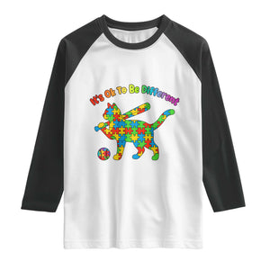 Autism Acceptance Baseball Cat Raglan Shirt It Is Ok To Be Different TS12 White Black Print Your Wear