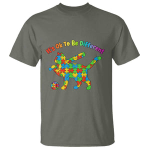 Autism Acceptance Baseball Cat T Shirt It Is Ok To Be Different TS12 Military Green Print Your Wear