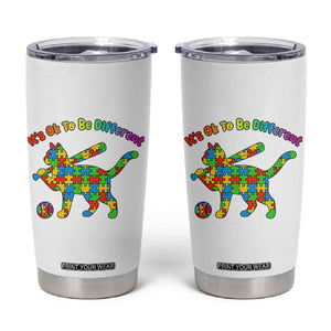 Autism Acceptance Baseball Cat Tumbler Cup It Is Ok To Be Different TS12 White Print Your Wear