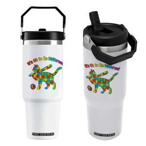 Autism Acceptance Baseball Cat Flip Straw Tumbler It Is Ok To Be Different TS12 One Size: 30 oz White Print Your Wear