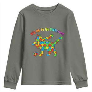 Autism Acceptance Baseball Cat Youth Sweatshirt It Is Ok To Be Different TS12 Military Green Print Your Wear