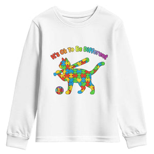 Autism Acceptance Baseball Cat Youth Sweatshirt It Is Ok To Be Different TS12 White Print Your Wear