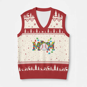 Autism Acceptance Baseball Mom V-Neck Knit Sweater Vest Proud Mom Inclusive Support Graphic TS12 Beige Red Print Your Wear