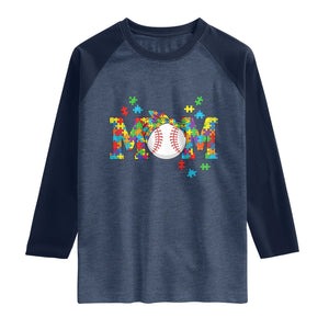 Autism Acceptance Baseball Mom Raglan Shirt Proud Mom Inclusive Support Graphic TS12 Heather Denim Navy Print Your Wear