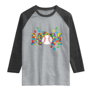 Autism Acceptance Baseball Mom Raglan Shirt Proud Mom Inclusive Support Graphic TS12 Heather Gray Heather Charcoal Print Your Wear